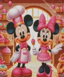 Mickey And Minnie Pink Bakery Diamond Painting
