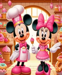 Mickey And Minnie Pink Bakery Diamond Painting