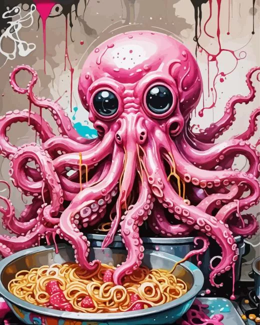 octopus eating noodles Diamond By Numbers Octopus Eating Noodles Diamond Painting