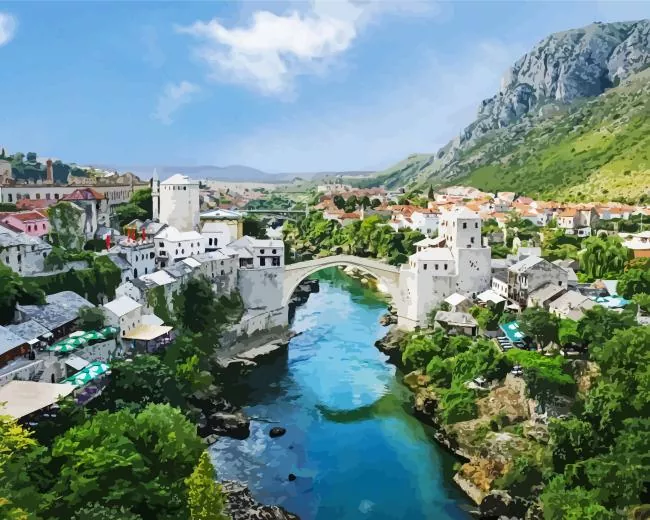 old mostar bridge Diamond Paints Old Mostar Bridge Diamond Painting