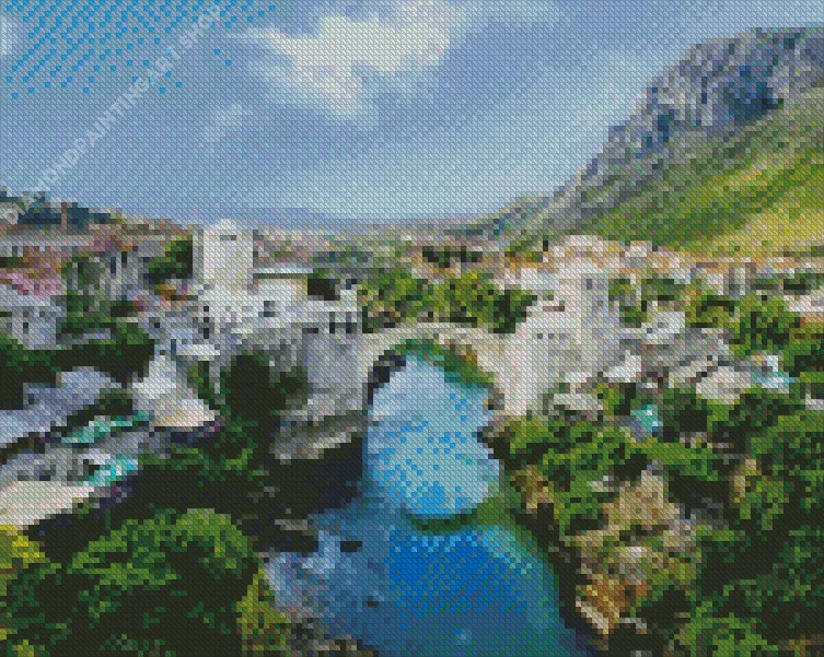 old mostar bridge Diamond With Numbers Old Mostar Bridge Diamond Painting