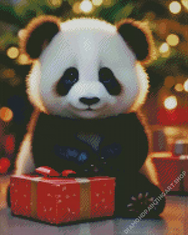 panda celebrating christmas Diamond By Numbers Panda Celebrating Christmas Diamond Painting