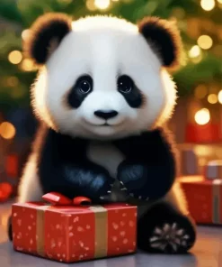 Panda Celebrating Christmas Diamond Painting