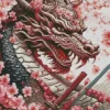 Pink Dragon With Flowers Diamond Painting