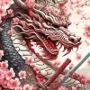 Pink Dragon With Flowers Diamond Painting