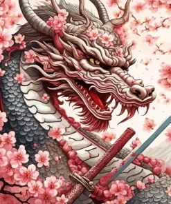 Pink Dragon With Flowers Diamond Painting