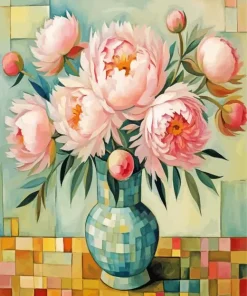 Pink Peonies Bouquet Vase Diamond Painting
