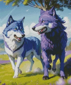 Purple And Blue Wolf Diamond Painting