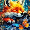 Sleepy Fox And Butterfly Diamond Painting