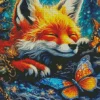 Sleepy Fox And Butterfly Diamond Painting