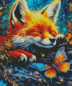 Sleepy Fox And Butterfly Diamond Painting