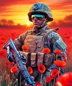 Soldier In Poppy Field Diamond Painting