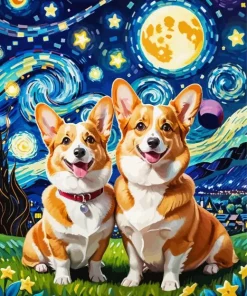 Starry Night Corgi Diamond Painting