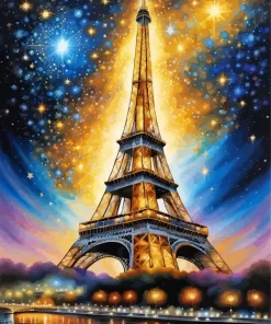Starry Night Eiffel Tower At Night Diamond Painting