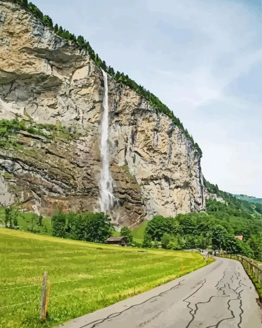 staubbach waterfall Diamond With Numbers Staubbach Waterfall Diamond Painting