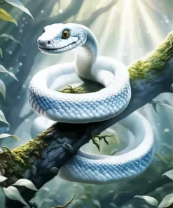 White Snake On Branch Diamond Painting