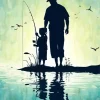 Father And Son Fishing Silhouette Diamond Painting