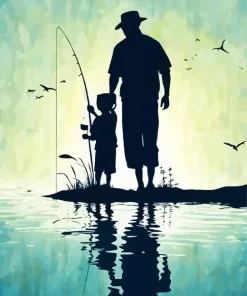Father And Son Fishing Silhouette Diamond Painting
