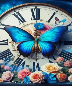 Antique Butterfly Clock Diamond Painting