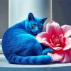 Blue Cat And Flower Diamond Painting