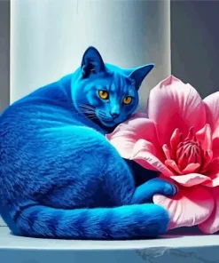 Blue Cat And Flower Diamond Painting