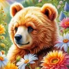 Brown Bear And Flowers Diamond Painting