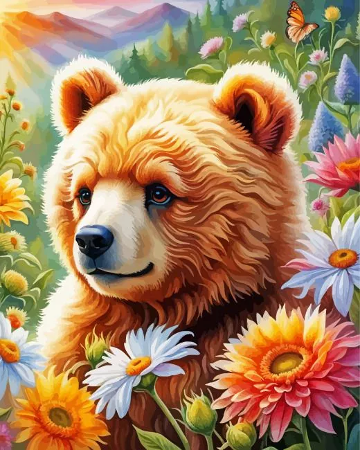 Brown Bear And Flowers Diamond Painst Brown Bear And Flowers Diamond Painting