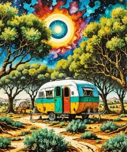 Caravan Camp In Forest Diamond Painting