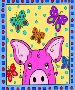Cartoon Butterflies And Pig Diamond Painting