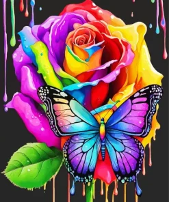 Colorful Butterfly On Rose Diamond Painting