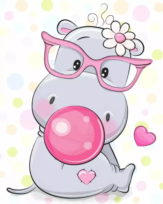 Cute Hippo Bubble Gum Diamond Paintings Cute Hippo Bubble Gum Diamond Painting