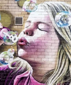 Girl Blowing Bubbles Graffiti Diamond Painting
