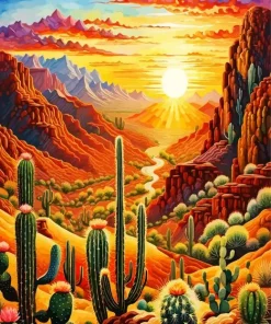 Grand Canyon Cactus Sunrise Diamond Painting