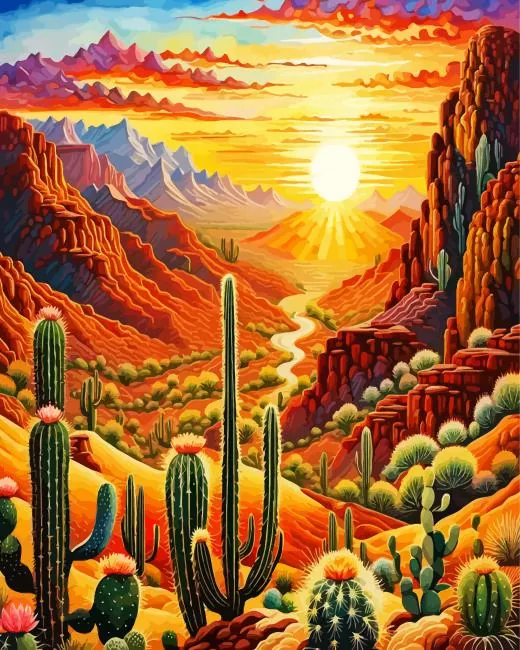 Grand Canyon cactus sunrise Diamond Paintings Grand Canyon Cactus Sunrise Diamond Painting