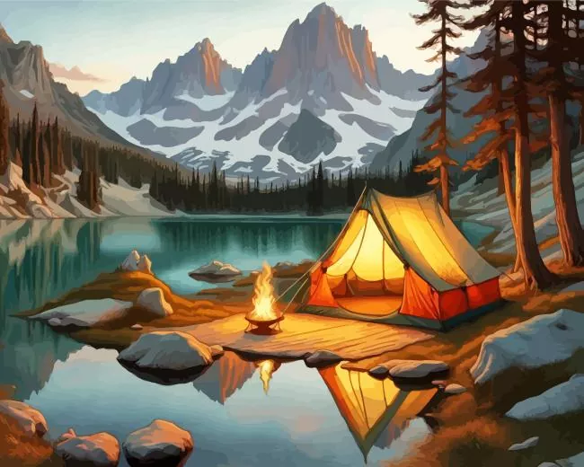 Lakeside Campsite Diamond Paintings Lakeside Campsite Diamond Painting