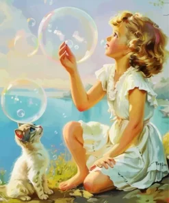 Little Girl Blowing Bubbles Diamond Painting