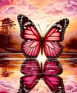 Pink Butterfly Reflection Diamond Painting