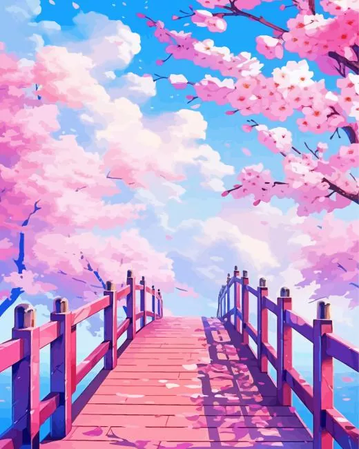 Pink bridge Diamond With Numbers Pink Bridge Diamond Painting