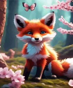 Pink Butterfly And Fox Diamond Painting
