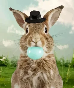 Rabbit Bowling Blue Bubble Gum Diamond Painting