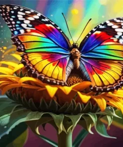 Rainbow Butterfly On Sunflower Diamond Painting