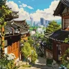 Seoul Bukchon Hanok Village Poster Diamond Painting