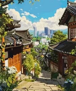 Seoul Bukchon Hanok Village Poster Diamond Painting