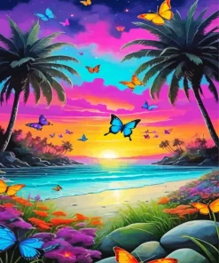 Sunset Butterfly Beach Diamond Painting