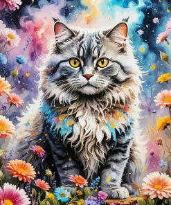 Aesthetic Flowers Cat Art Diamond Painting