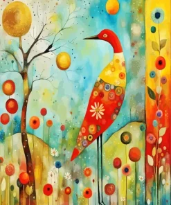 Aesthetic Folk Art Bird Diamond Painting