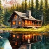 Aesthetic Forest Log Cabin Diamond Painting