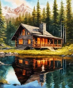 Aesthetic Forest Log Cabin Diamond Painting