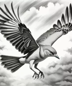 Black And White Flying Mockingbird Diamond Painting