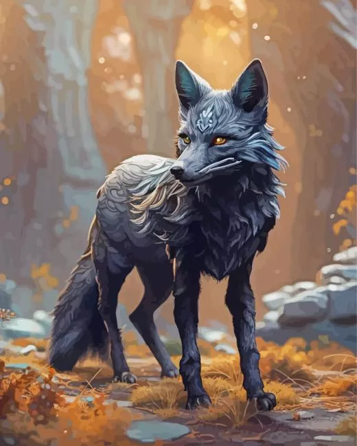 black fox Diamond With Numbers Black Fox Diamond Painting
